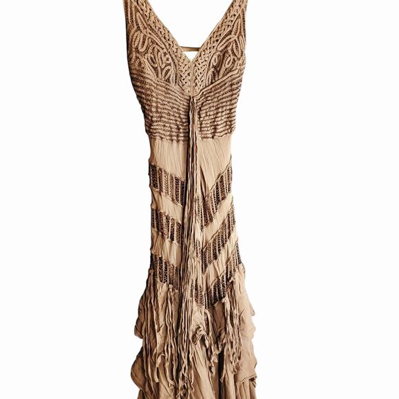 Vintage Y2k Silk Nina Austin Brown Handkerchief Hem Fairycore Boho Dress - XS - Picture 5 of 11